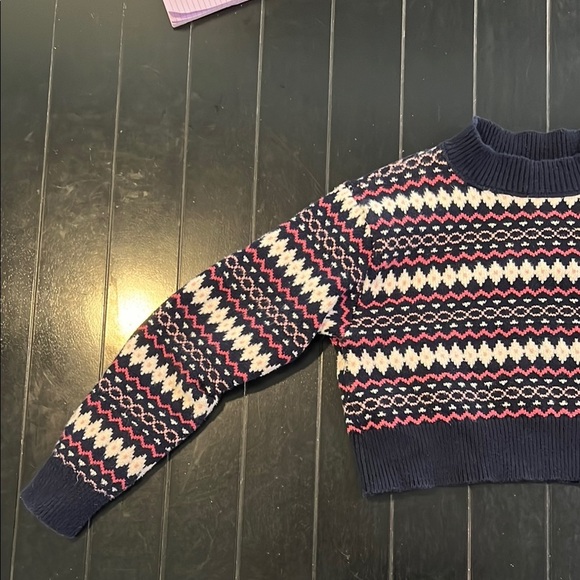 Sunday Best Aritzia Navy Blue And Pink Fair Isle Sweater Size Small - Picture 4 of 6